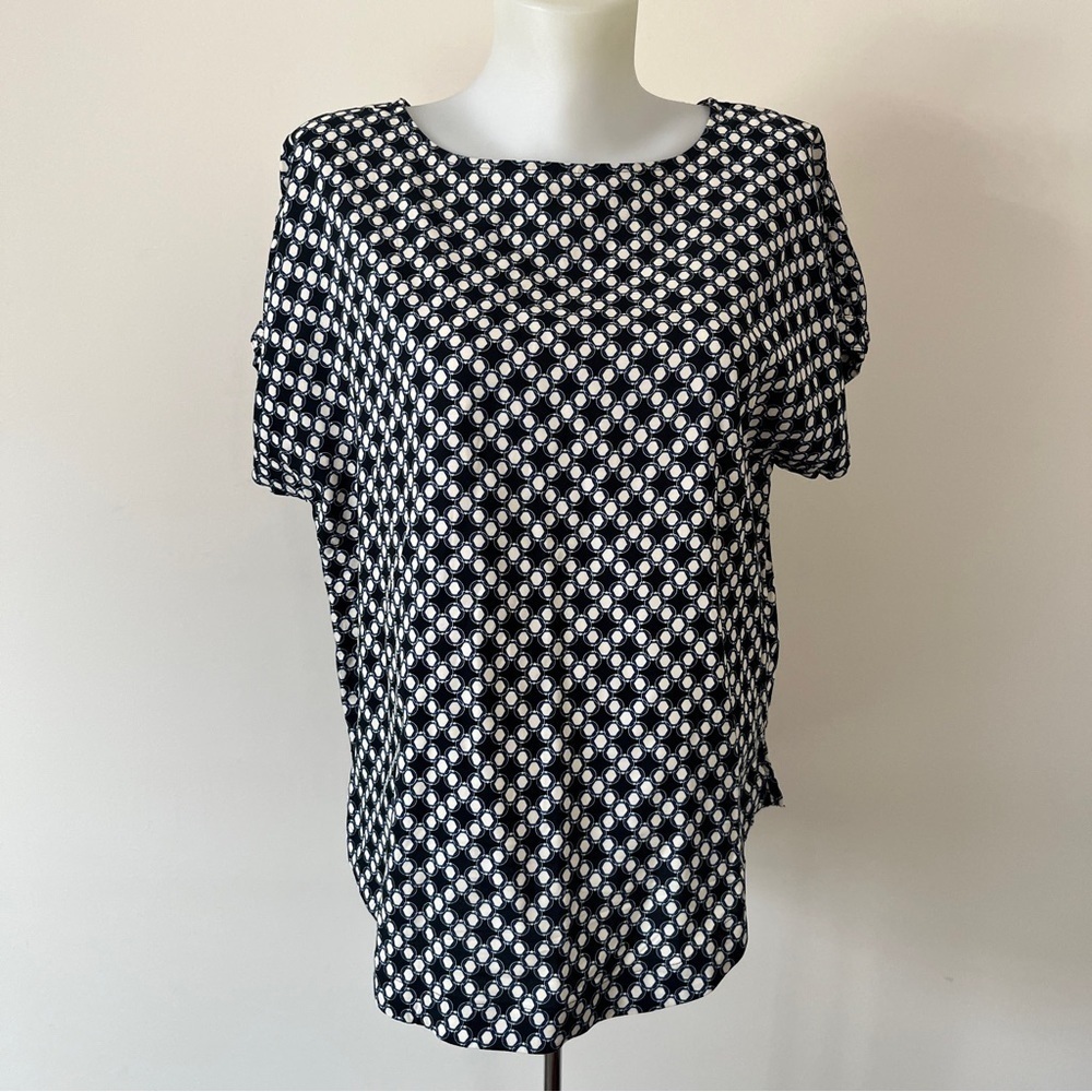 Next UK Printed Blouse Top Short  Sleeve Shirt Polka Dot Geometric Pattern Sz 10